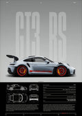 Minimalist Porsche 911 GT3 RS / GT4 RS Poster — Technical Blueprint Wall Art