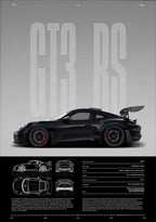 Minimalist Porsche 911 GT3 RS / GT4 RS Poster — Technical Blueprint Wall Art