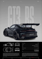 Minimalist Porsche 911 GT3 RS / GT4 RS Poster — Technical Blueprint Wall Art