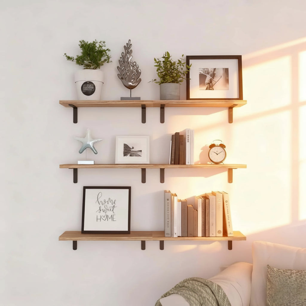 Floating Wall Shelves Set 6pcs  – Modern Minimalist Wall Mounted Shelving for Home Decor & Storage