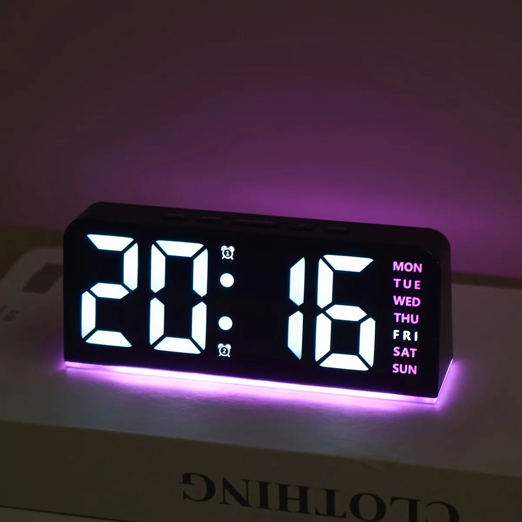 LED Digital Alarm Clock with RGB Atmosphere Light — USB Powered, Dual Alarm, Adjustable Brightness
