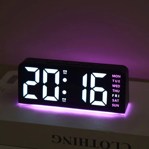 LED Digital Alarm Clock with RGB Atmosphere Light — USB Powered, Dual Alarm, Adjustable Brightness