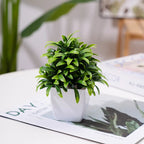 Mini Artificial Potted Plant — Lifelike Faux Greenery in White Pot for Desk & Shelf Decor