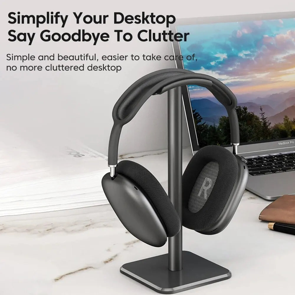 Universal Headphone Stand — Aluminum Alloy Headset Holder for Gaming & Desktop | Anti-Skid Base | Curved Silicone Cradle