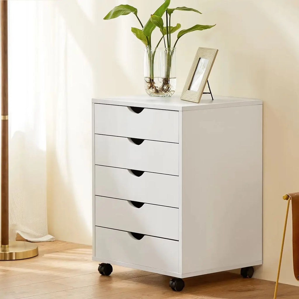 5-Drawer Rolling Storage Cabinet — Mobile Nightstand with Locking Wheels for Office & Bedroom