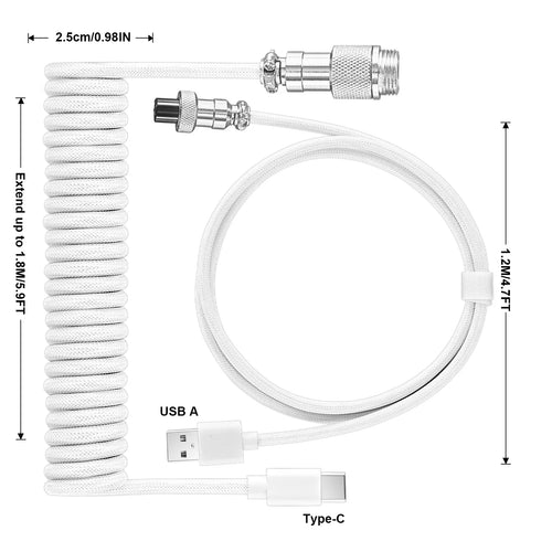 Mechanical Keyboard Coiled Cable — USB-C to USB-A with Detachable Aviator Connector