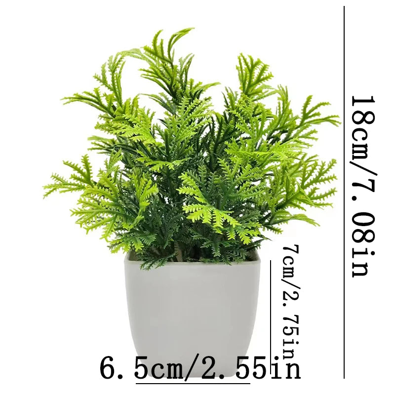 Mini Artificial Potted Plant — Lifelike Faux Greenery in White Pot for Desk & Shelf Decor