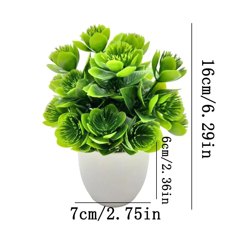 Mini Artificial Potted Plant — Lifelike Faux Greenery in White Pot for Desk & Shelf Decor