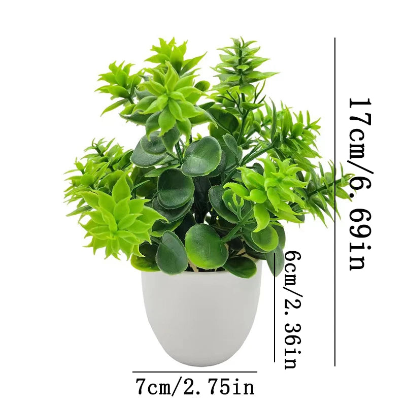 Mini Artificial Potted Plant — Lifelike Faux Greenery in White Pot for Desk & Shelf Decor