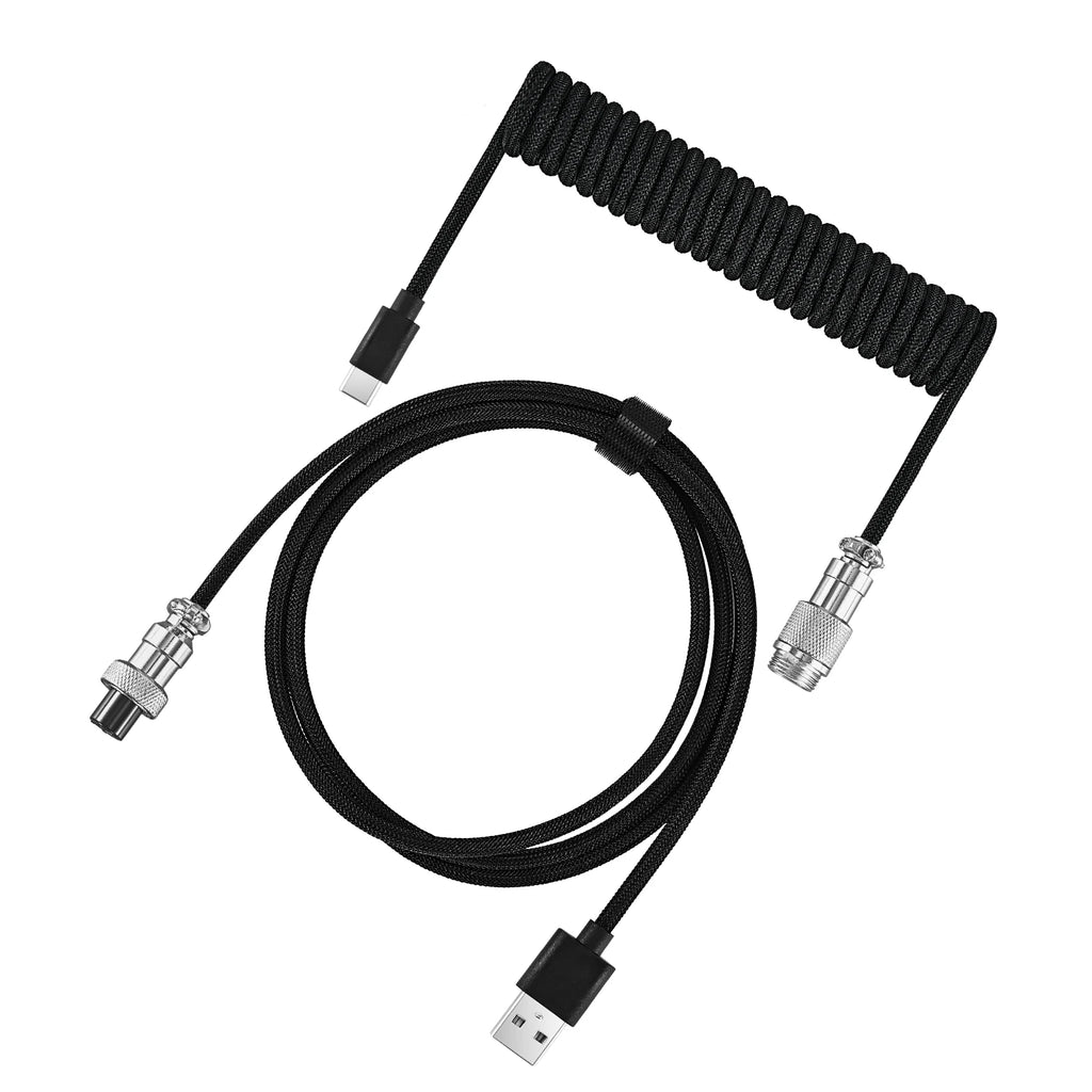 Mechanical Keyboard Coiled Cable — USB-C to USB-A with Detachable Aviator Connector