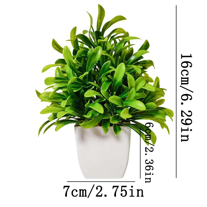 Mini Artificial Potted Plant — Lifelike Faux Greenery in White Pot for Desk & Shelf Decor