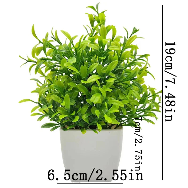 Mini Artificial Potted Plant — Lifelike Faux Greenery in White Pot for Desk & Shelf Decor