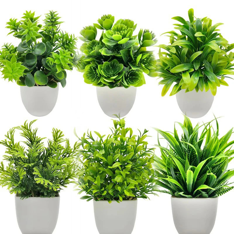 Mini Artificial Potted Plant — Lifelike Faux Greenery in White Pot for Desk & Shelf Decor