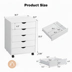 5-Drawer Rolling Storage Cabinet — Mobile Nightstand with Locking Wheels for Office & Bedroom