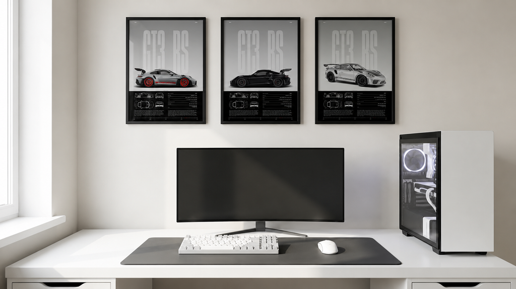 Minimalist Porsche 911 GT3 RS / GT4 RS Poster — Technical Blueprint Wall Art