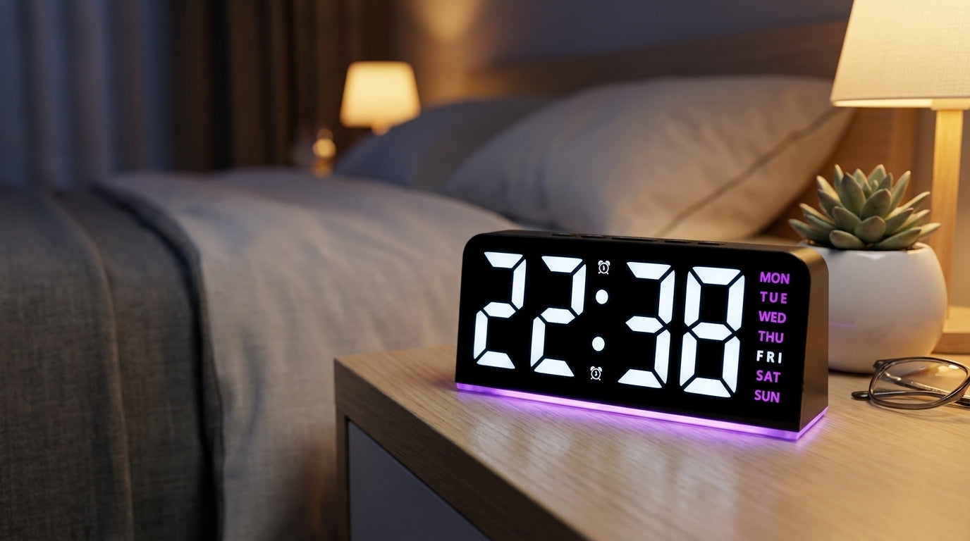 LED Digital Alarm Clock with RGB Atmosphere Light — USB Powered, Dual Alarm, Adjustable Brightness