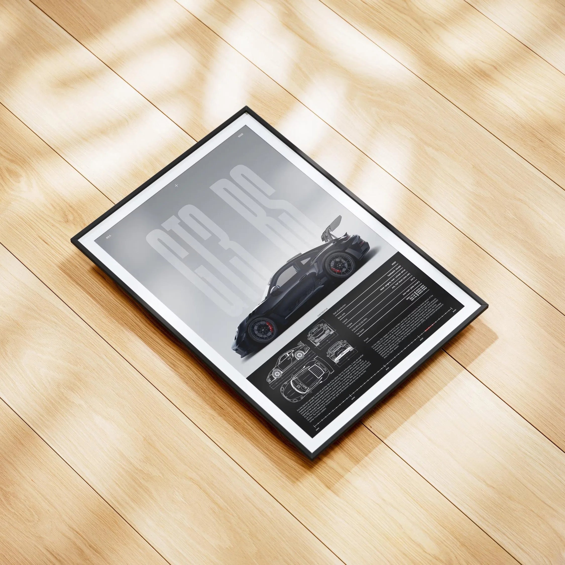 Minimalist Porsche 911 GT3 RS / GT4 RS Poster — Technical Blueprint Wall Art