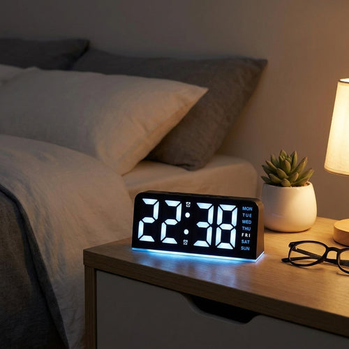 LED Digital Alarm Clock with RGB Atmosphere Light — USB Powered, Dual Alarm, Adjustable Brightness - Feint