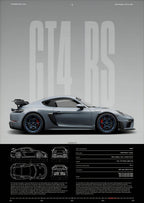 Minimalist Porsche 911 GT3 RS / GT4 RS Poster — Technical Blueprint Wall Art
