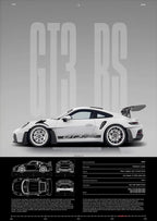 Minimalist Porsche 911 GT3 RS / GT4 RS Poster — Technical Blueprint Wall Art