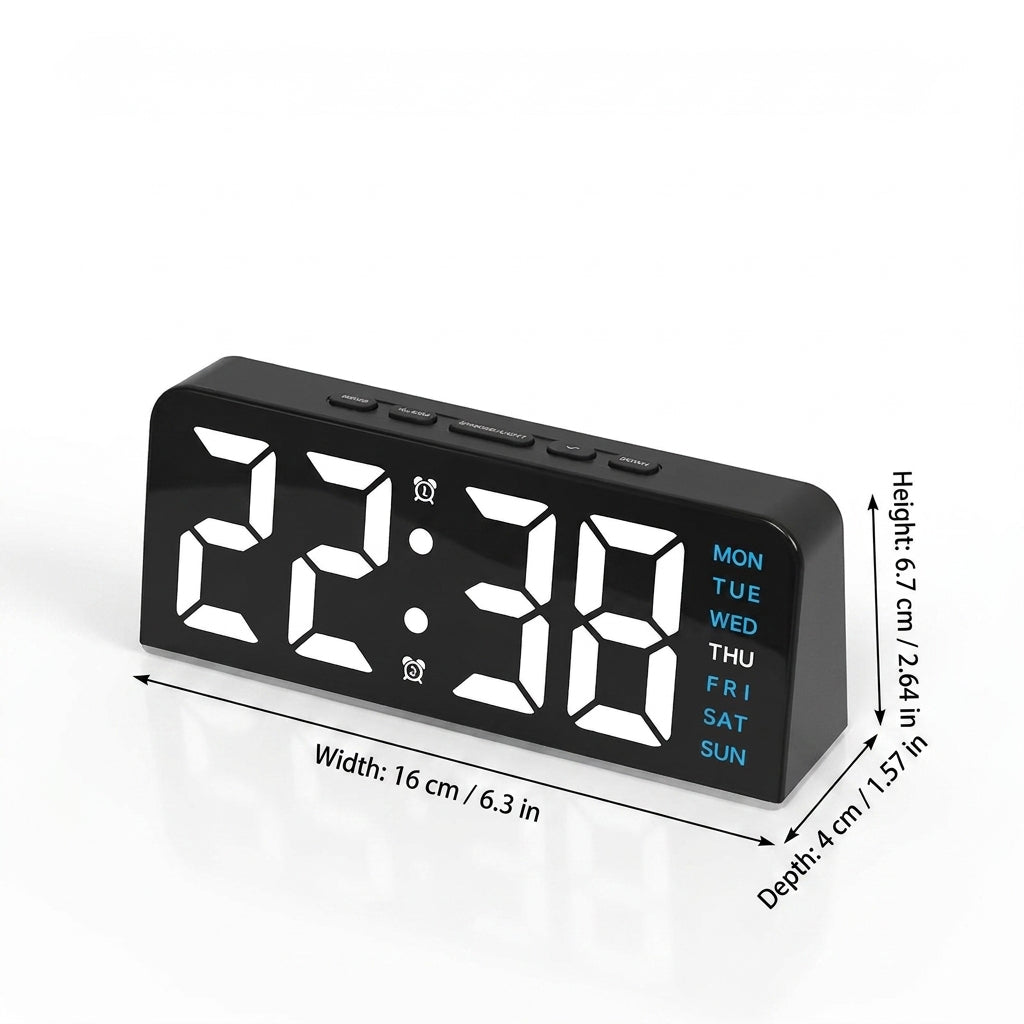 LED Digital Alarm Clock with RGB Atmosphere Light — USB Powered, Dual Alarm, Adjustable Brightness
