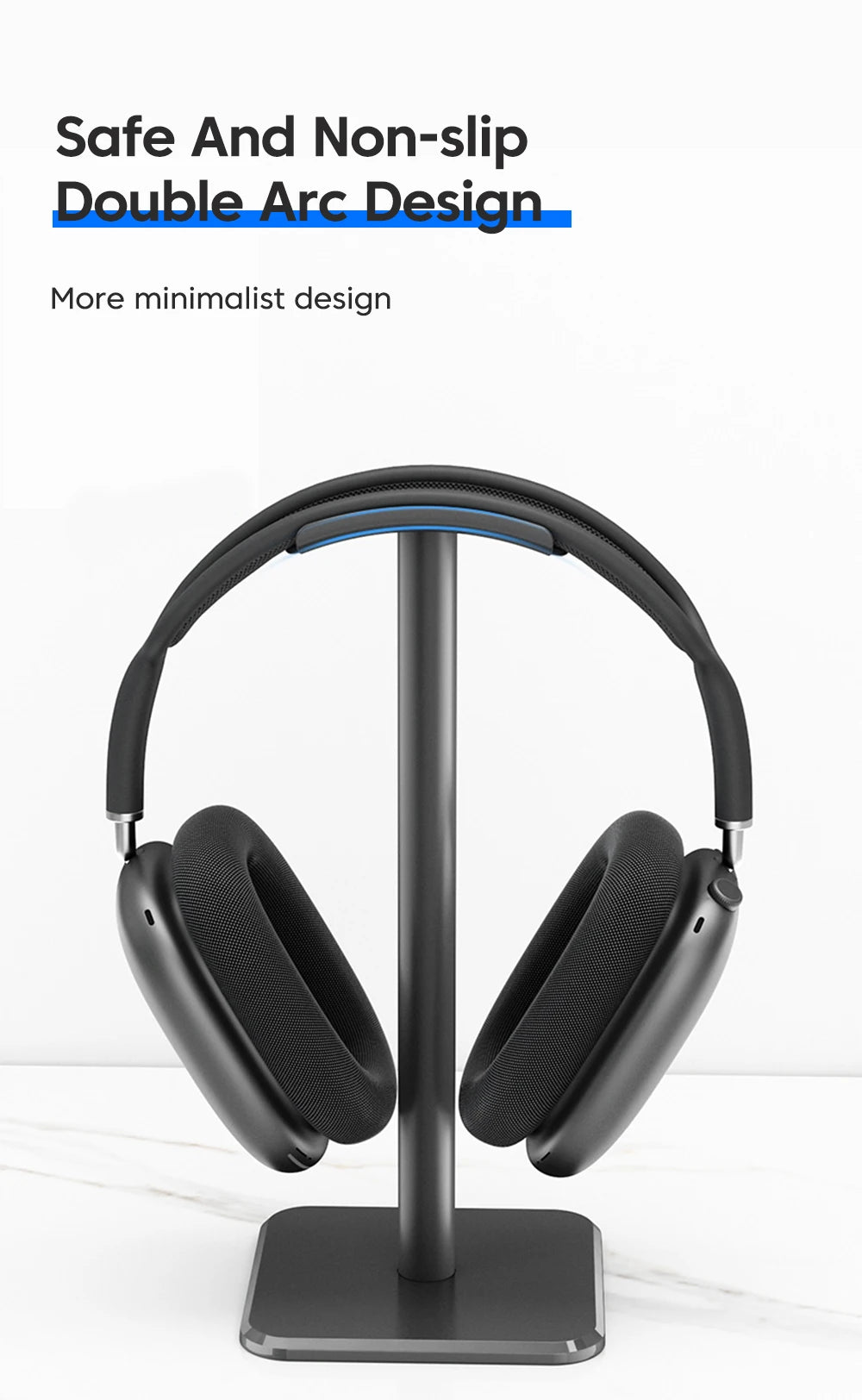 Universal Headphone Stand — Aluminum Alloy Headset Holder for Gaming & Desktop | Anti-Skid Base | Curved Silicone Cradle