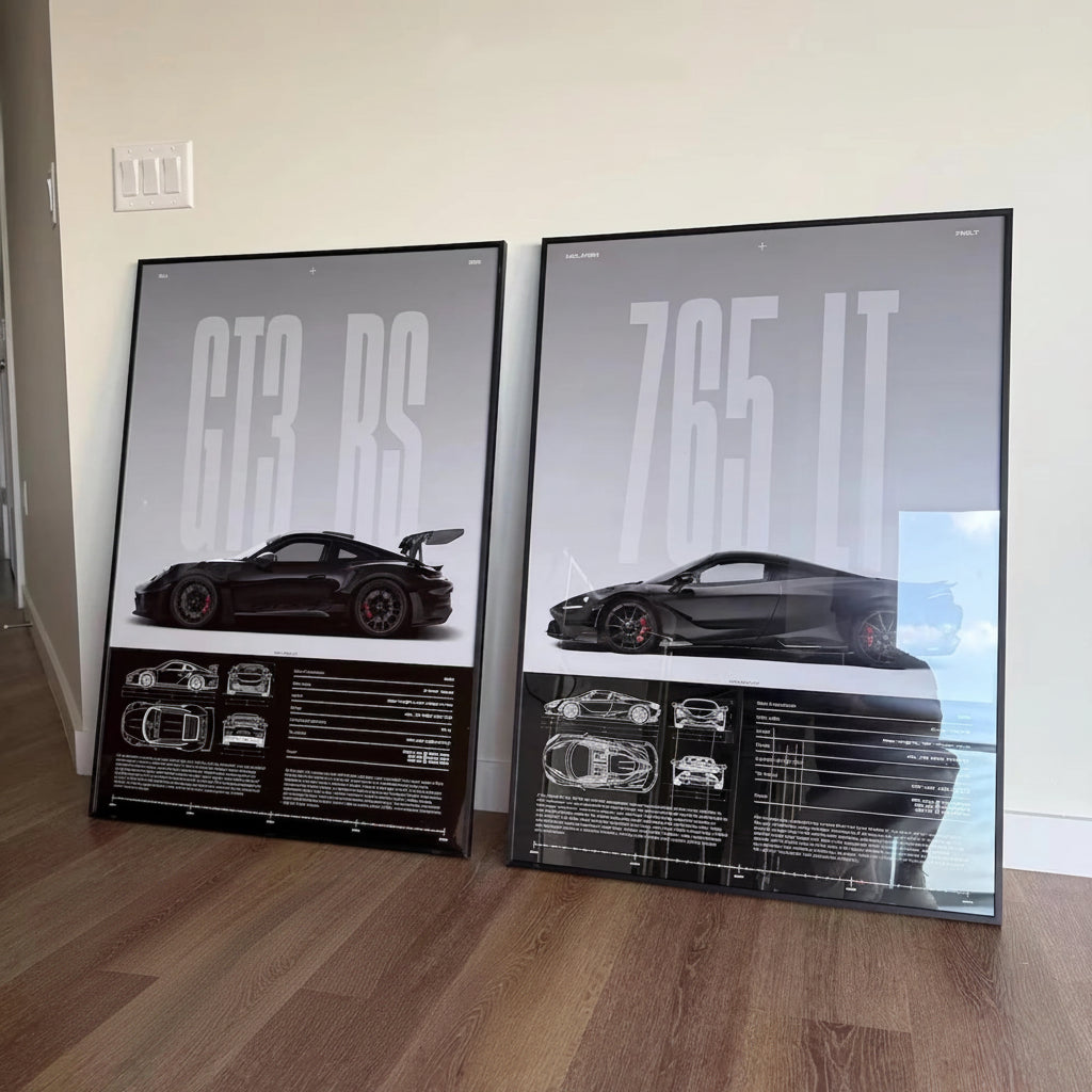 Minimalist Porsche 911 GT3 RS / GT4 RS Poster — Technical Blueprint Wall Art
