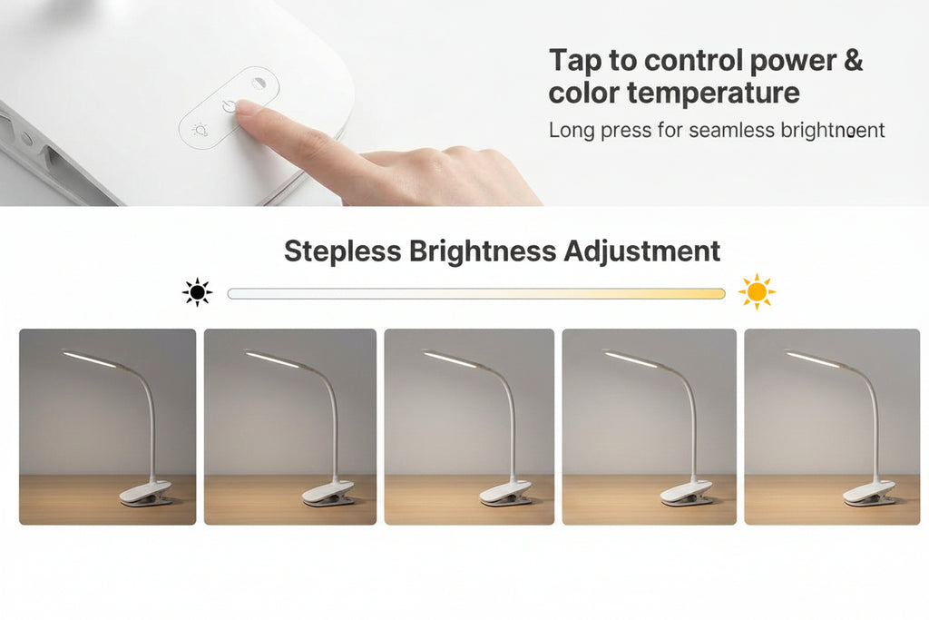 USB Rechargeable Clip-On LED Desk Lamp — 3 Color Temperatures, Stepless Dimming